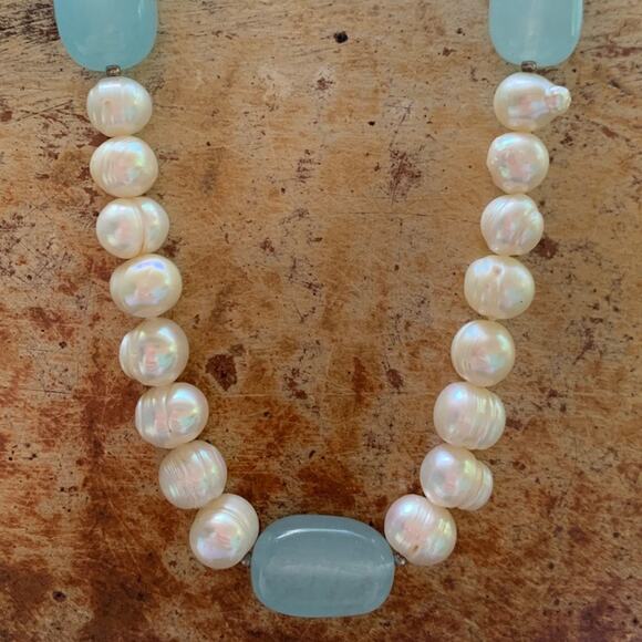 Sterling Silver, Pearl and Chalcedony Necklace - Picture 2 of 4